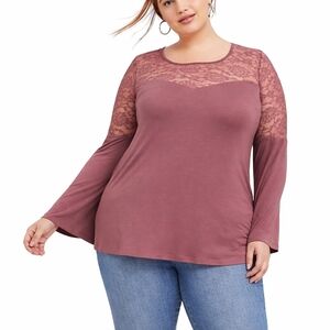 Torrid Plus Size Mauve Lace Detail Top Rayon Blend Boho Flowy Bell Sleeve Blouse